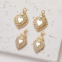 2PCS Dainty Cz Pave Heart Charms for Jewelry Making Necklace Pendant DIY Hand Made Brass 14k Gold Plated Accessories