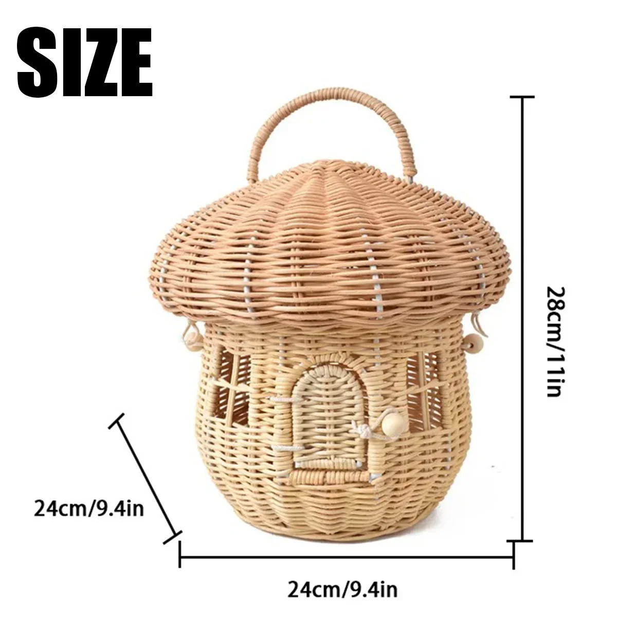 Rattan Tote Bag Woven Rattan Basket Handmade Mushroom Children Room Decoration Tote Toy Sundry Storage Bag Flower Girl Basket