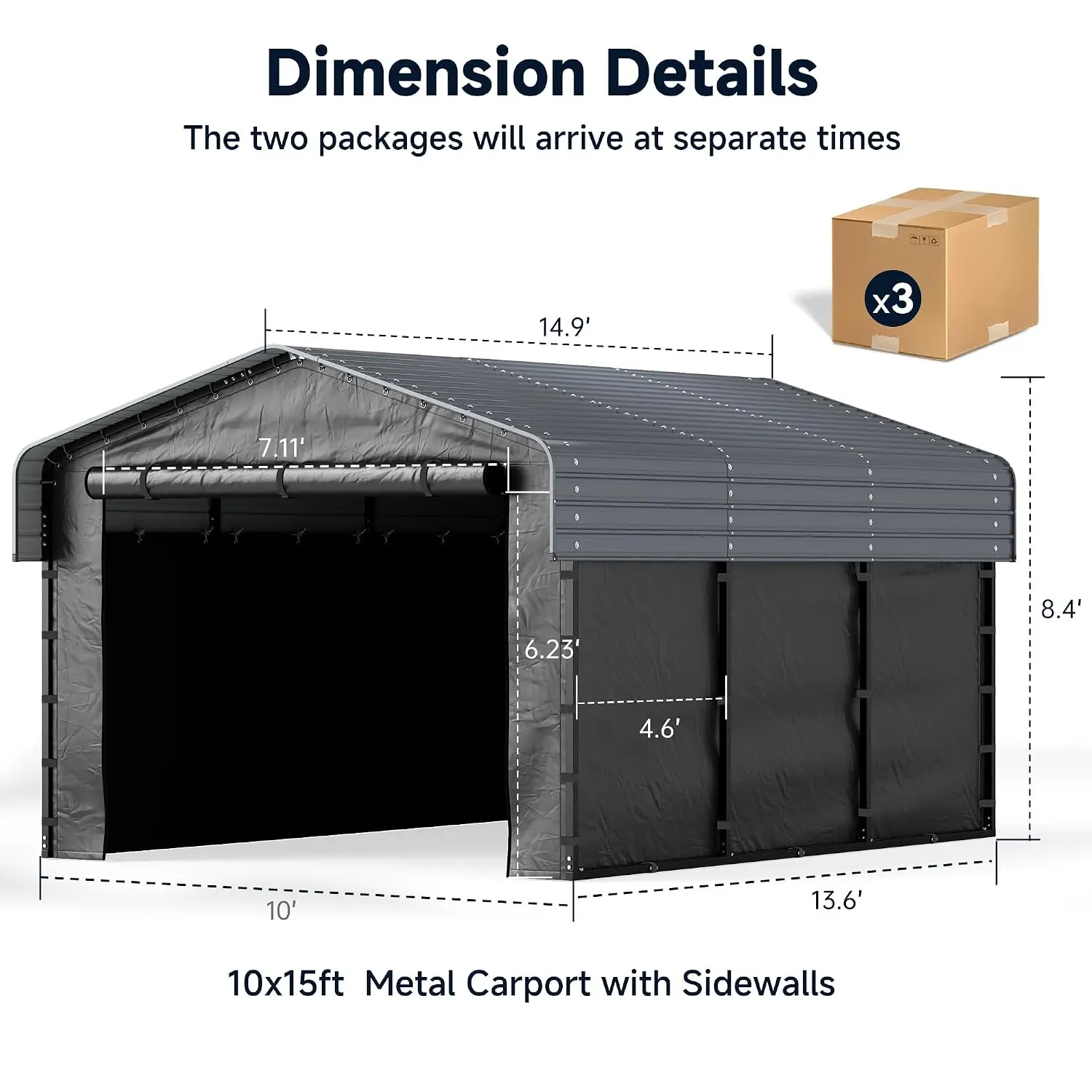 Heavy Duty, Galvanized Steel Roof, Reinforced Base, Garage Shelter Shade for Cars, Trucks and Boats