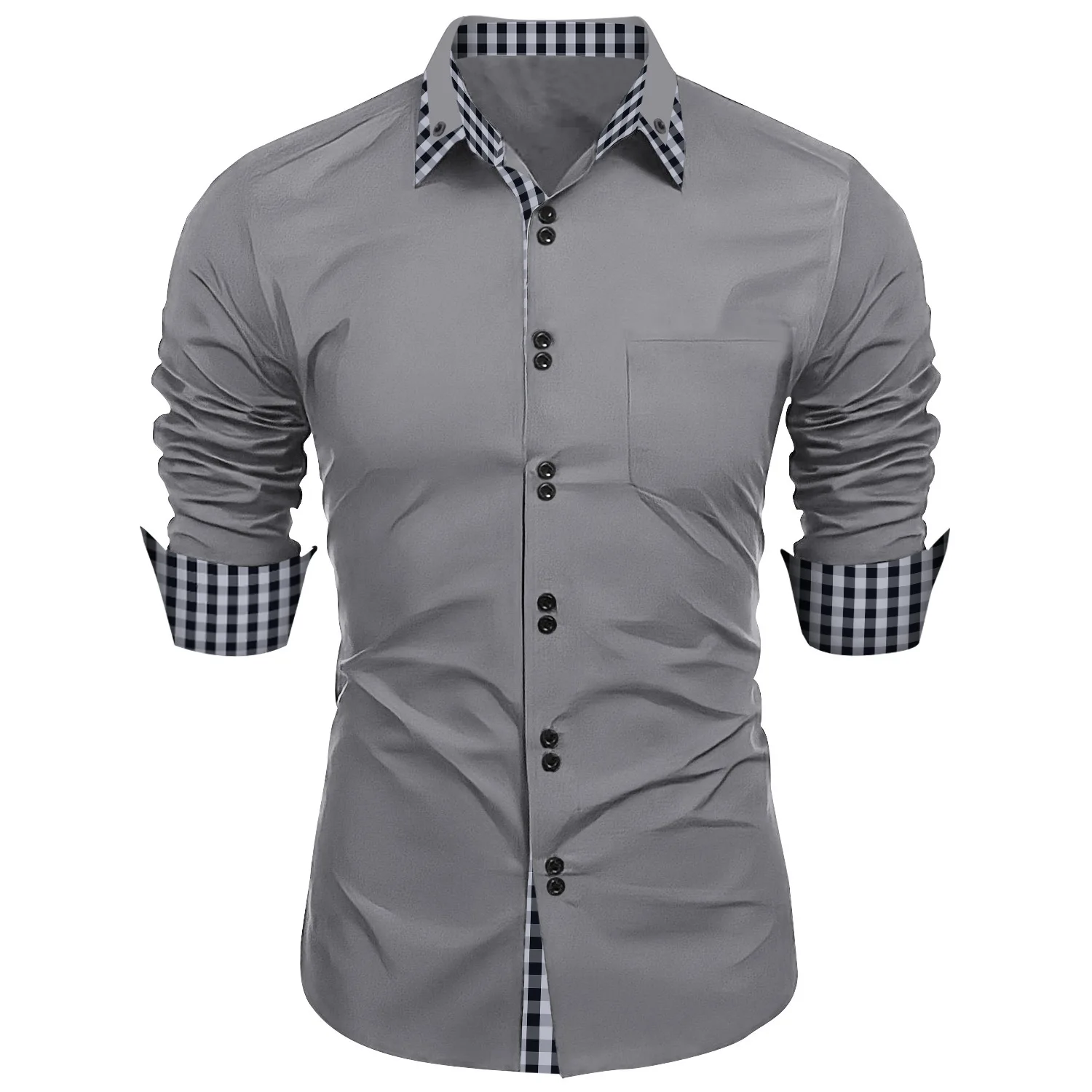 New Stylefashion Men\'s Spring And Autumn Men\'s Fashion Plaid Color Matching Business Slim Casual Shirt Long Sleeve Shirt