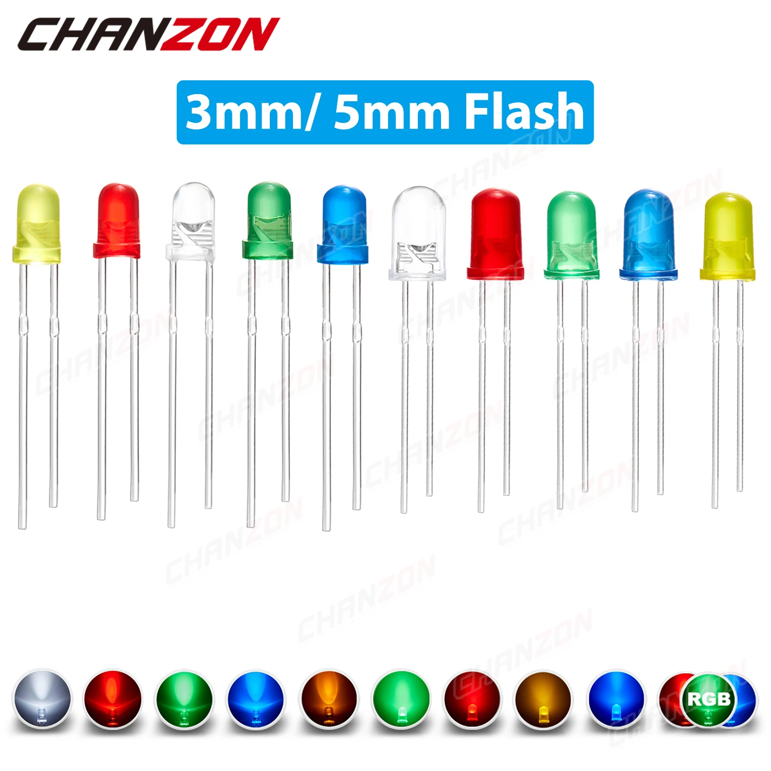 100Pcs 3mm 5mm Dioda LED Migająca Biały Czerwony Zielony Niebieski Żółty RGB Szybki Wolny Błysk Rozproszony Przezroczysty Kolor Zmiana Światła Emitujące