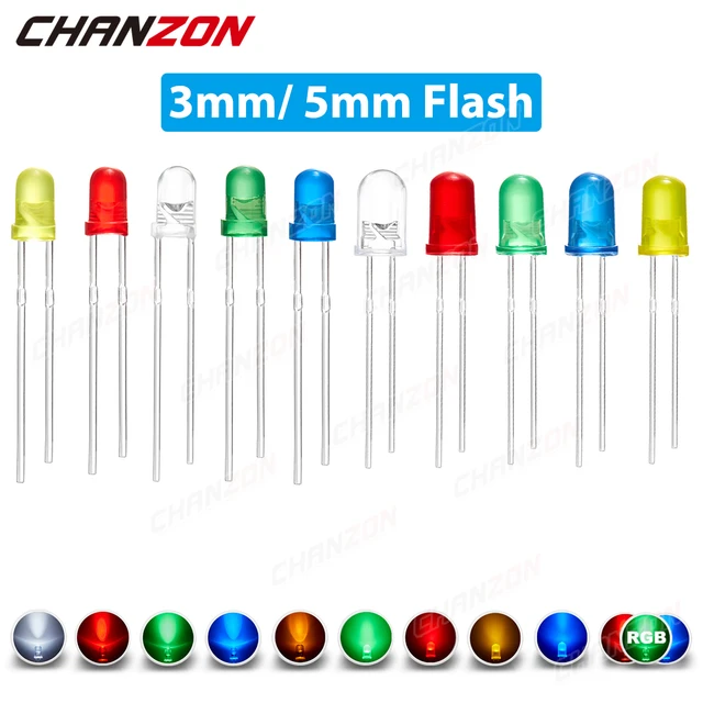 100Pcs 3mm 5mm Dioda LED Migająca Biały Czerwony Zielony Niebieski Żółty RGB Szybki Wolny Błysk Rozproszony Przezroczysty Kolor Zmiana Światła Emitujące