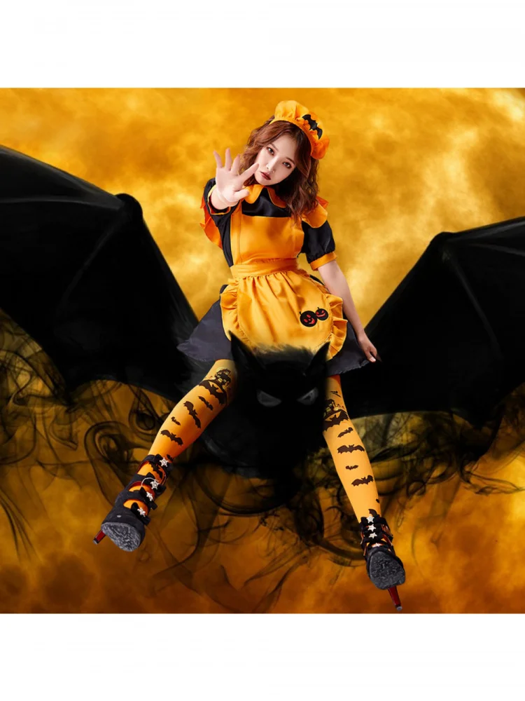 

Halloween Maid Dress Jack's Pumpkin Lantern Costume Performance Outfit Witch Servant Women's Traditional Chinese Stag...
