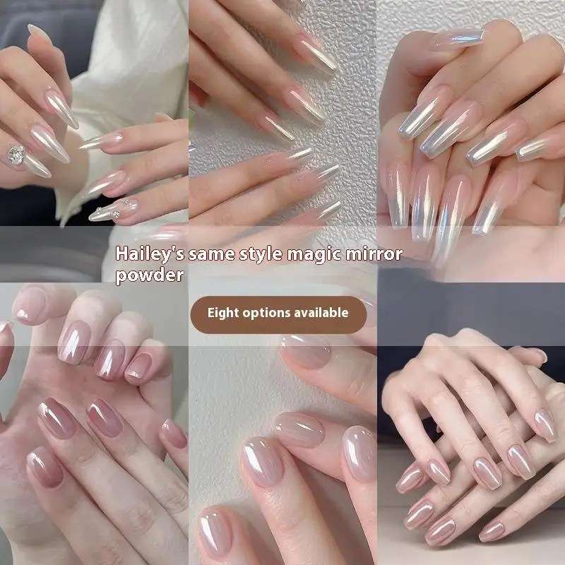 Aurora luar cromo prego em pó espelho de alto brilho fino brilho pigmento manicure aurora pérola esfregando poeira cromo unhas