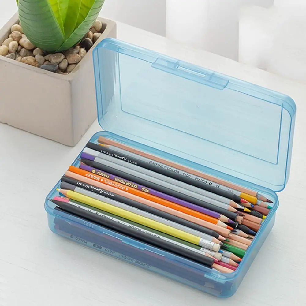 High Appearance Snap-tight Lid Transparent Plastic Pencil Box Large Capacity Eco-friendly Candy Color Waterproof Office Supplies