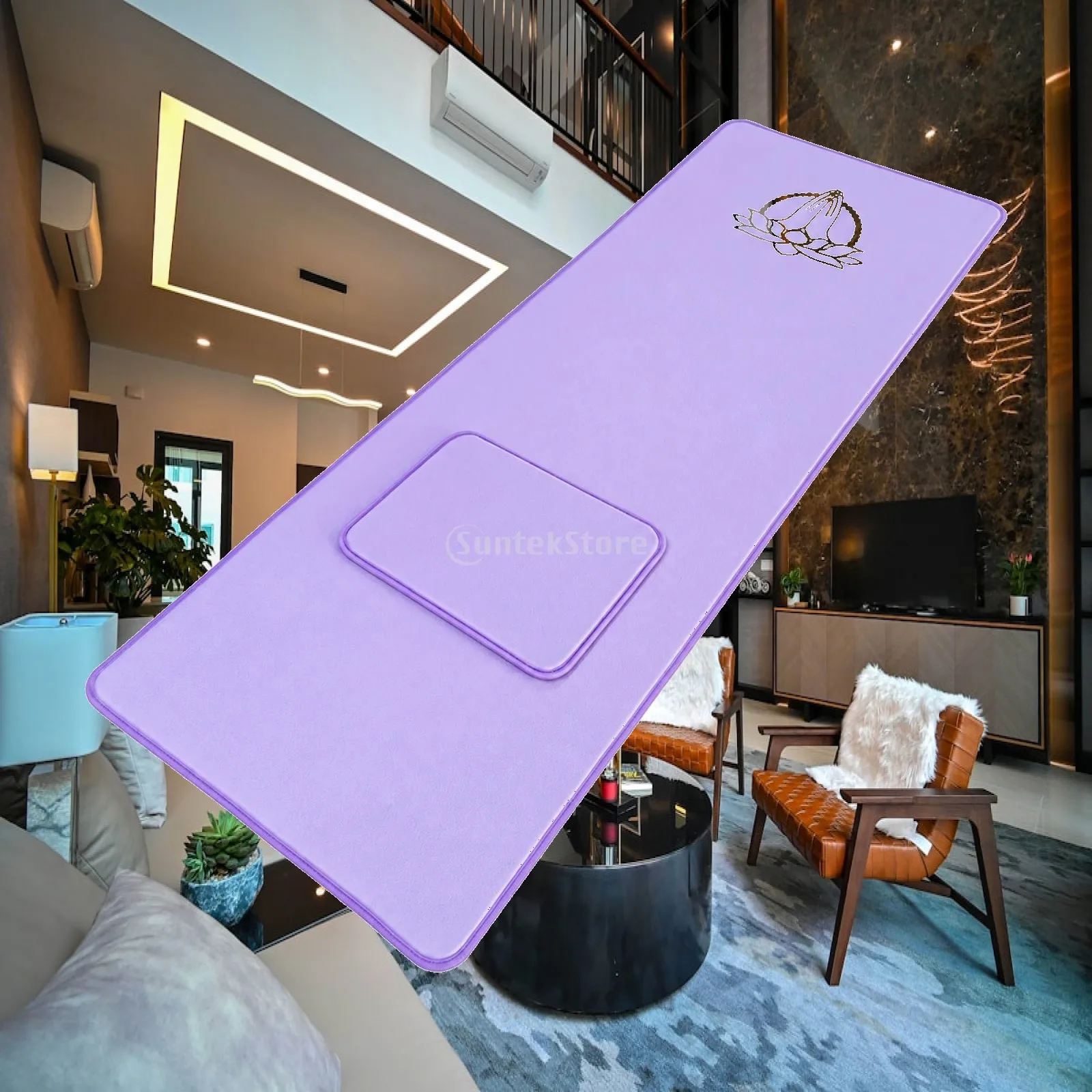 Non Slip Exercise Mat with Praying Lotus Pattern for Yoga Pilates Home Gym Workout Cushion Shock Absorbing Support