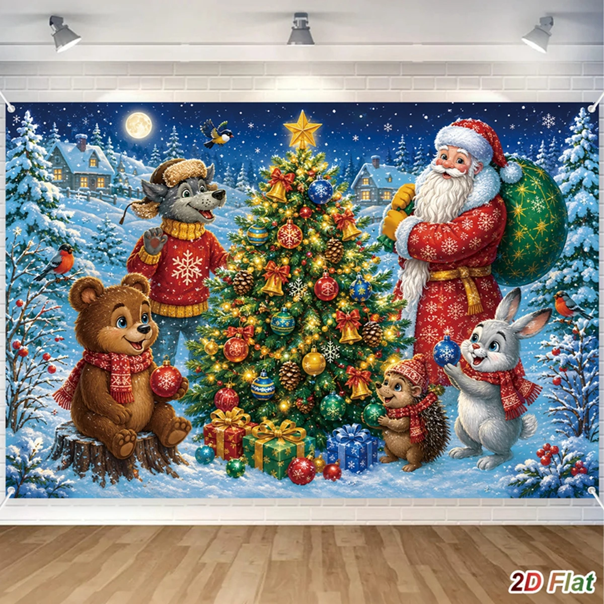 Santa Claus Backdrop Merry Christmas Decorations for Home 2026 Xmas Cartoon Animal Party Background Navidad Natal New Year 2027