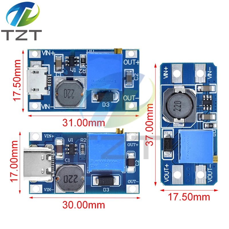 MT3608 DC-DC Adjustable Boost Module 2A Boost Plate Step Up Module with/without MICRO USB 2V-24V to 5V 9V 12V 28V image 2