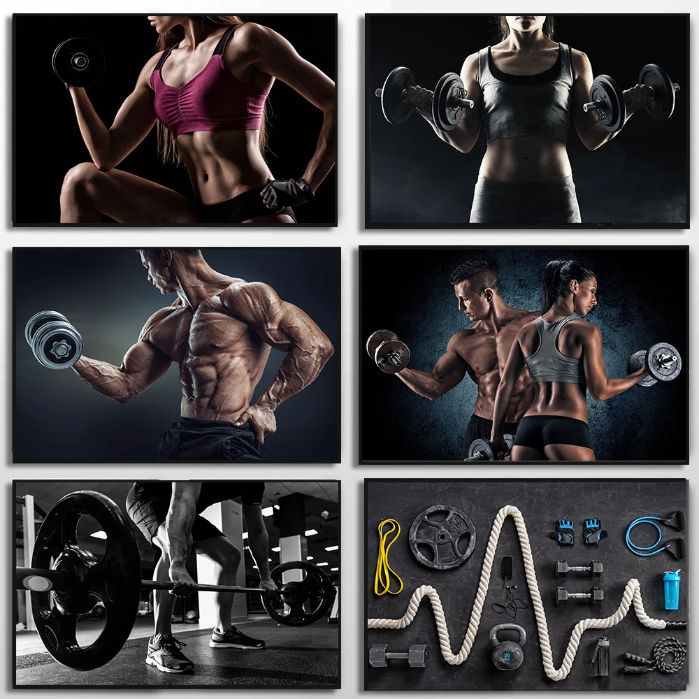 Bodybuilding Fitness Men and Women Poster Printing Inspirational Fitness Wall Art Pictures Gym Training Room Decoration