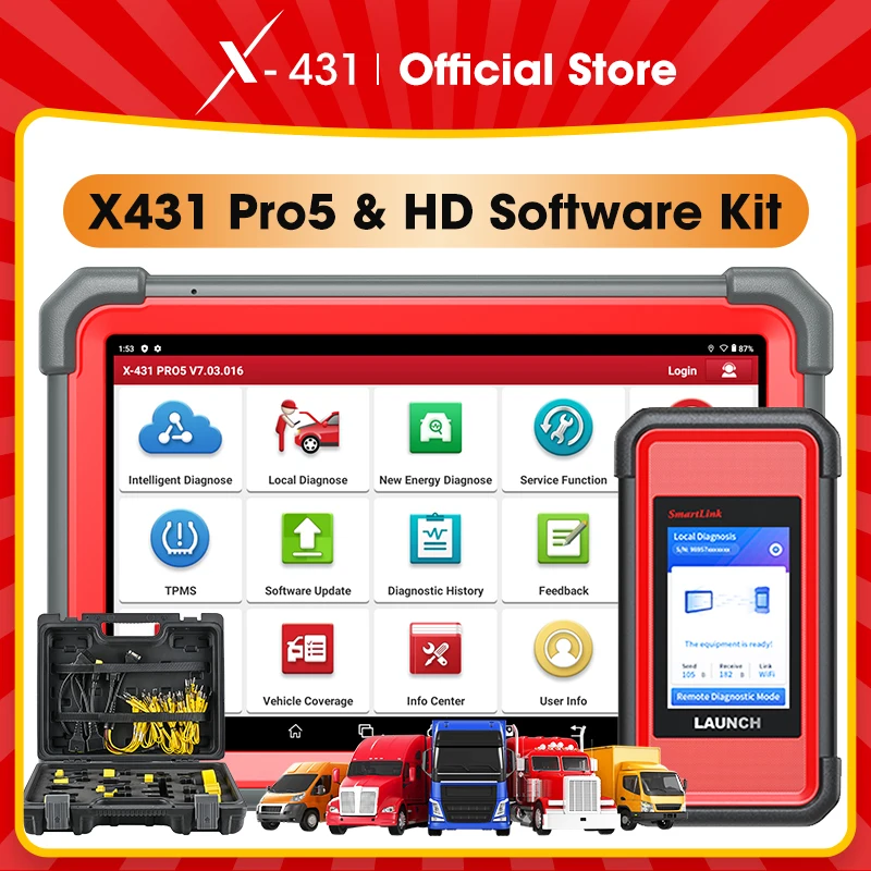 X-431 LAUNCH X431 PRO5 & Heavy Duty Software Kit Car Diagnstic Tool Truck Scanner 12V 24V Gasoline Diesel Automotive PRO 5