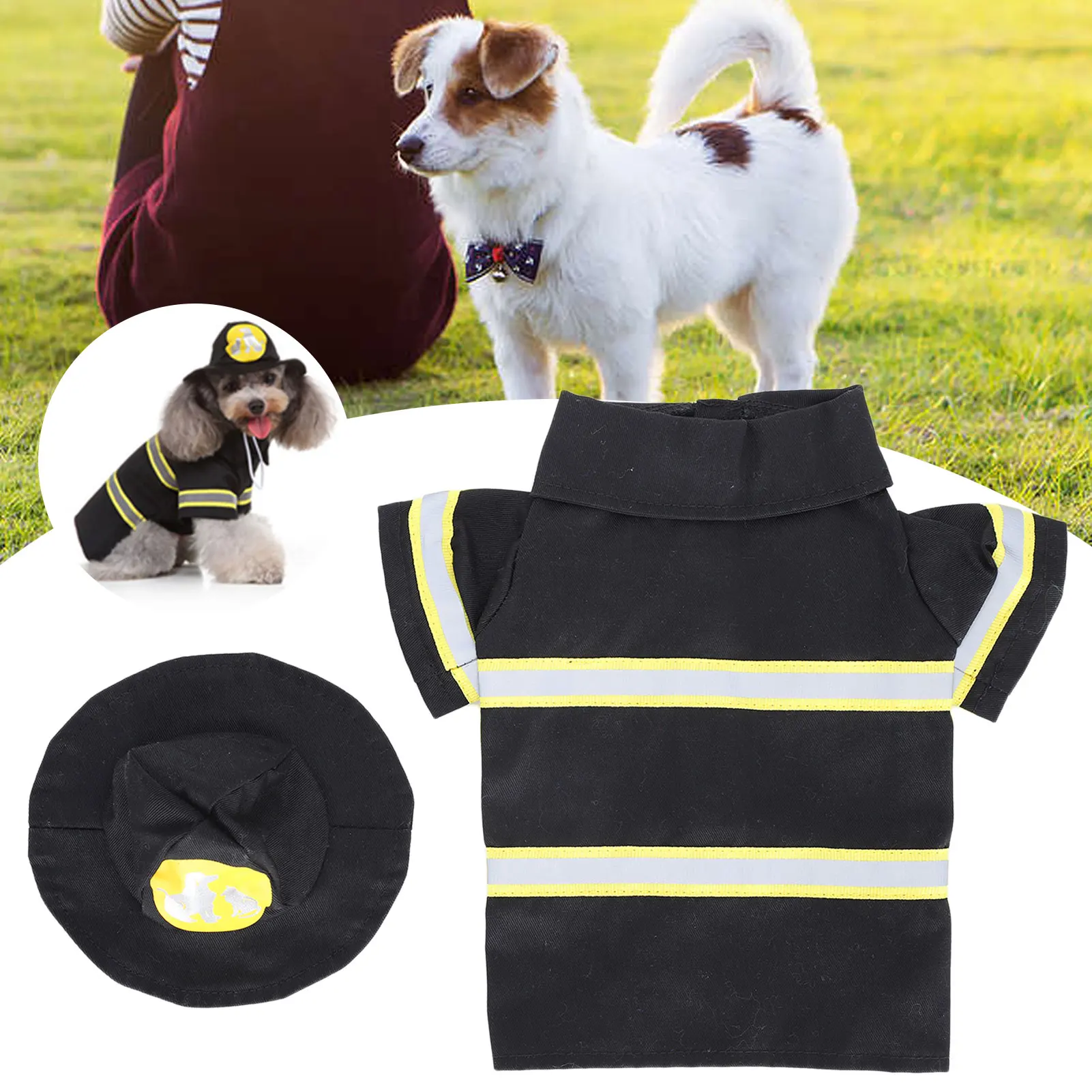 Pet Dog Firefighter Clothes Jacket Dog Puppy Halloween Costumes With Hat Pet AccessoriesS