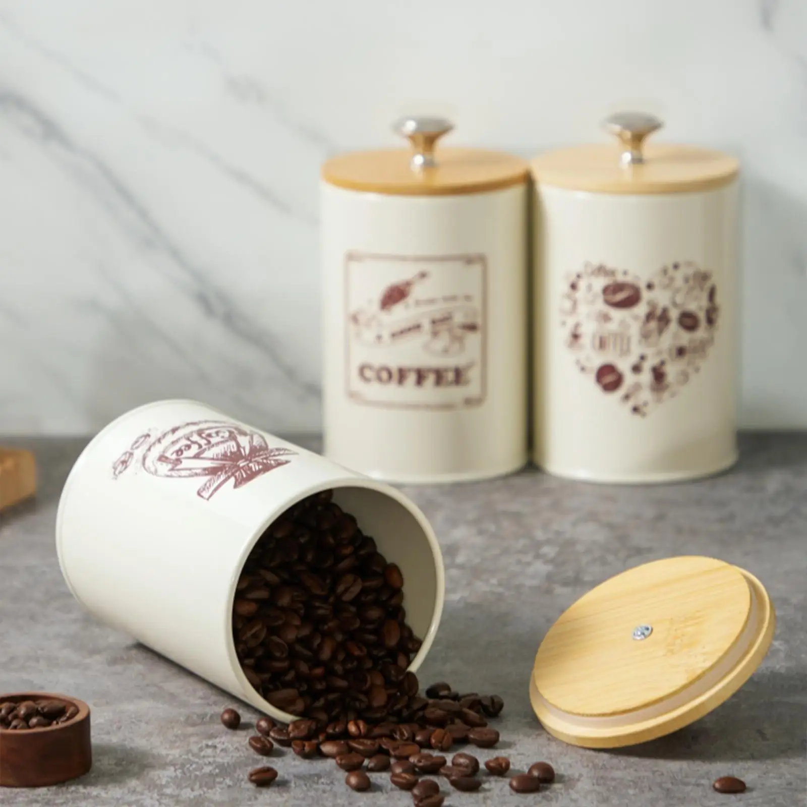 3x Kitchen Canisters Coffee Tea Sugar Containers Rustic Food Storage Jars for Kitchen Counter Countertop Farmhouse Decorative