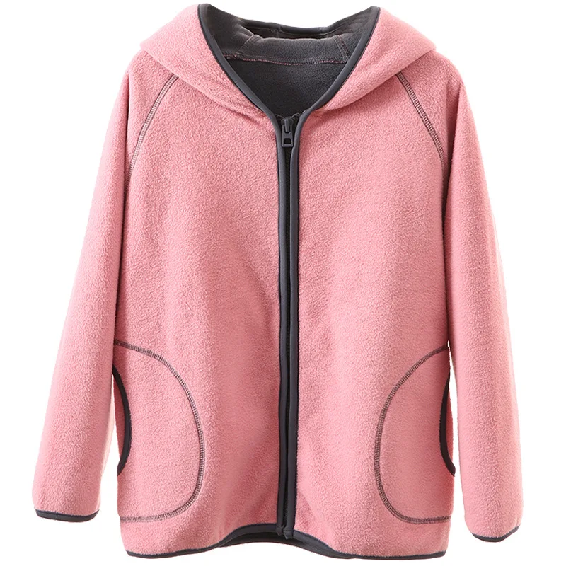 2-12 anni Autunno Inverno Vestiti caldi Capispalla per bambini Cappotti Due strati Rosa Blu Felpa con cappuccio Ragazzi Ragazze Polar Fleece Felpe