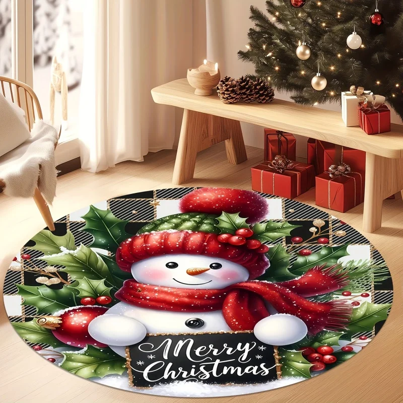 Gingerbread Man Christmas Round Area Rug,Snowflake Xmas Tree Printed Circular Floor Mat,Winter Holiday Indoor Decor