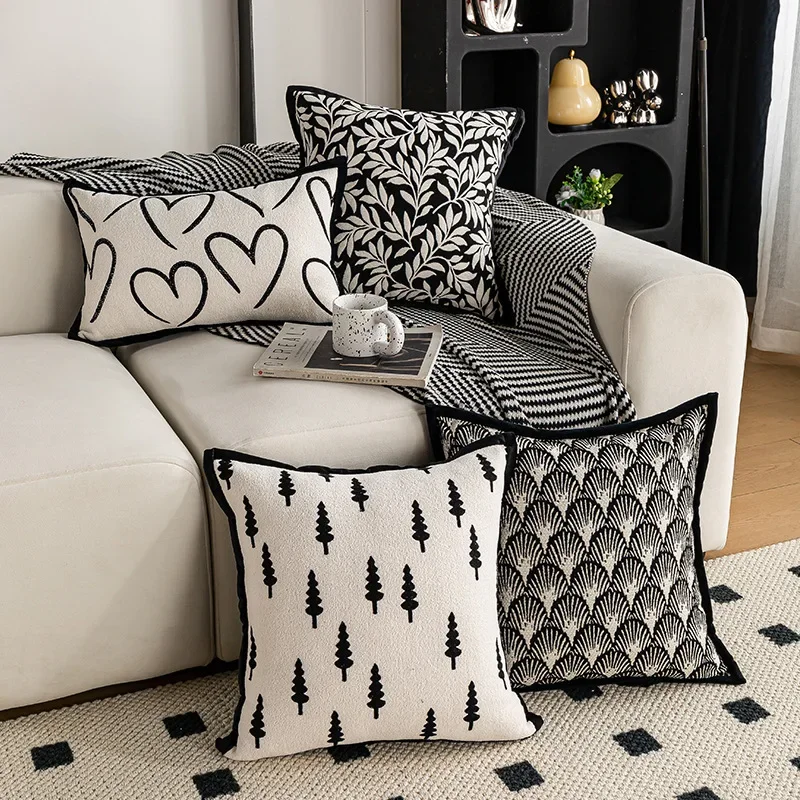 ins style advanced jacquard throw pillow living room sofa black and white cushion cover bedroom bedside backrest pillow cover