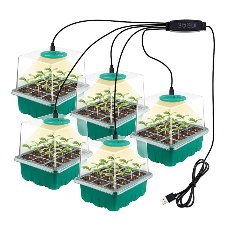 

Seed Starter Trays with Grow Light, Seeding Starter Kits with Humidity Domes Cover, Indoor Gardening Plant Germination Trays