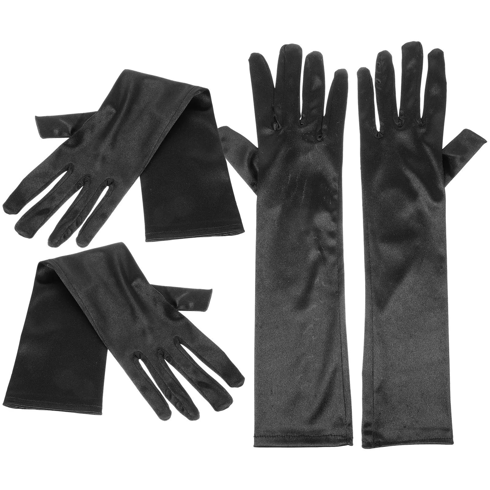 2 pares luvas de cetim preto feminino elástico festa de casamento banquete chá funeral luvas de noiva estilo clássico