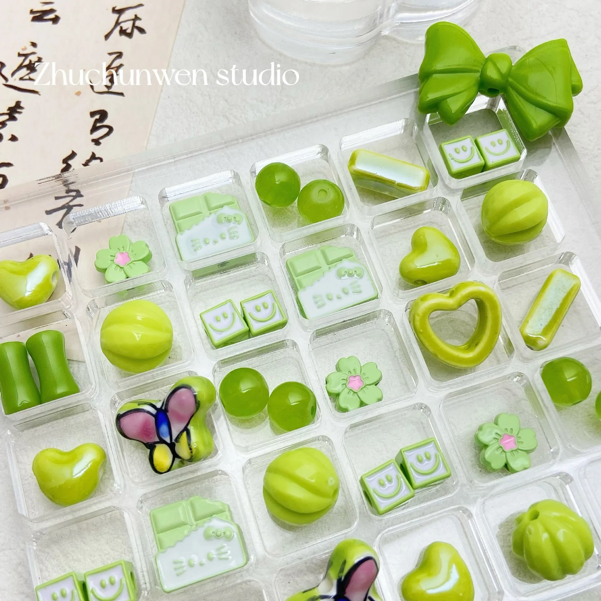 10 قطعة من الخرز الأصفر والأخضر، خرز فضفاض من سبائك الأكريليك، مادة مطرزة يدوية الصنع، سوار، سلسلة هواتف محمولة Acce #3