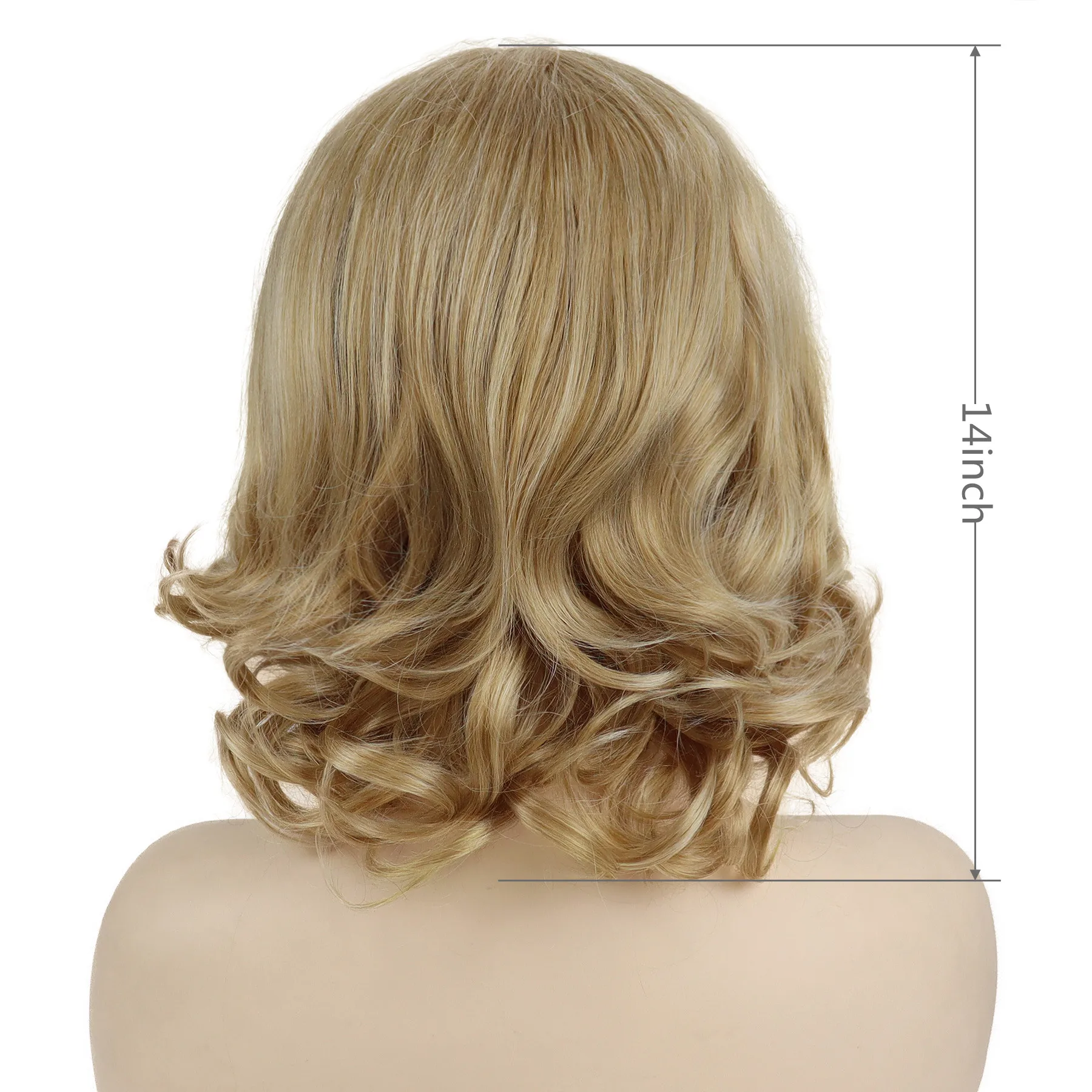 شعر مستعار صناعي بطول الكتف للنساء والفتيات بطول 14 بوصة، شعر مستعار قصير مجعد مع غرة، تصفيفة شعر طبيعية، زي يومي