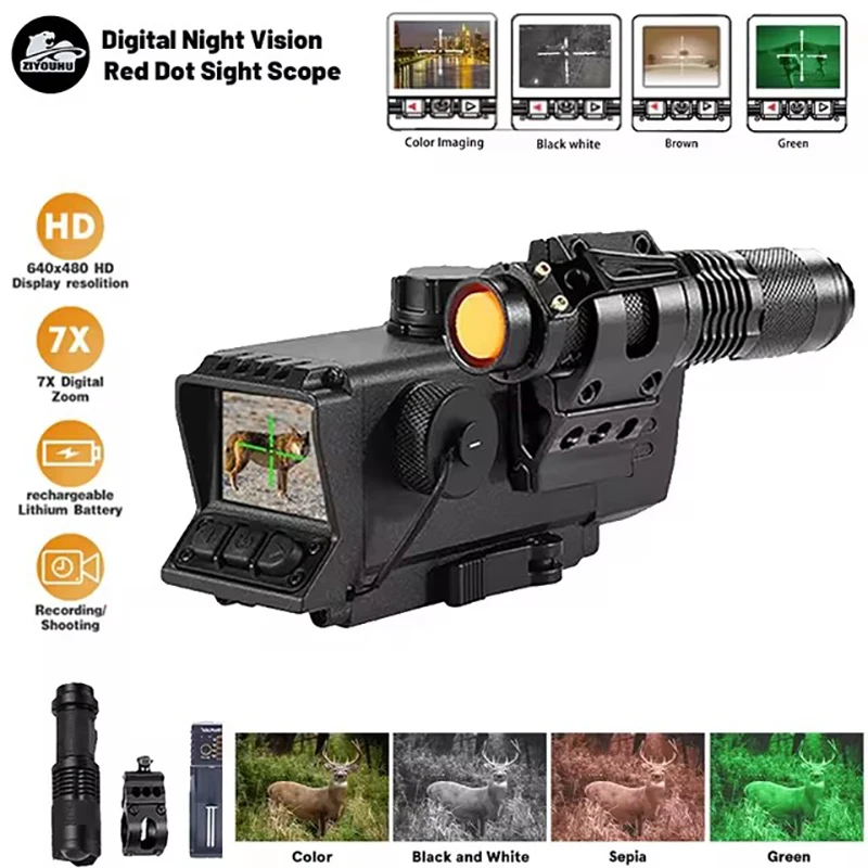 

3.5, 7X Digital Night Vision Scope Optical IR Camera, NV Hunting, MS32 HD Red Dot ,Reticle Ballistic Assist, Infrared Telescope