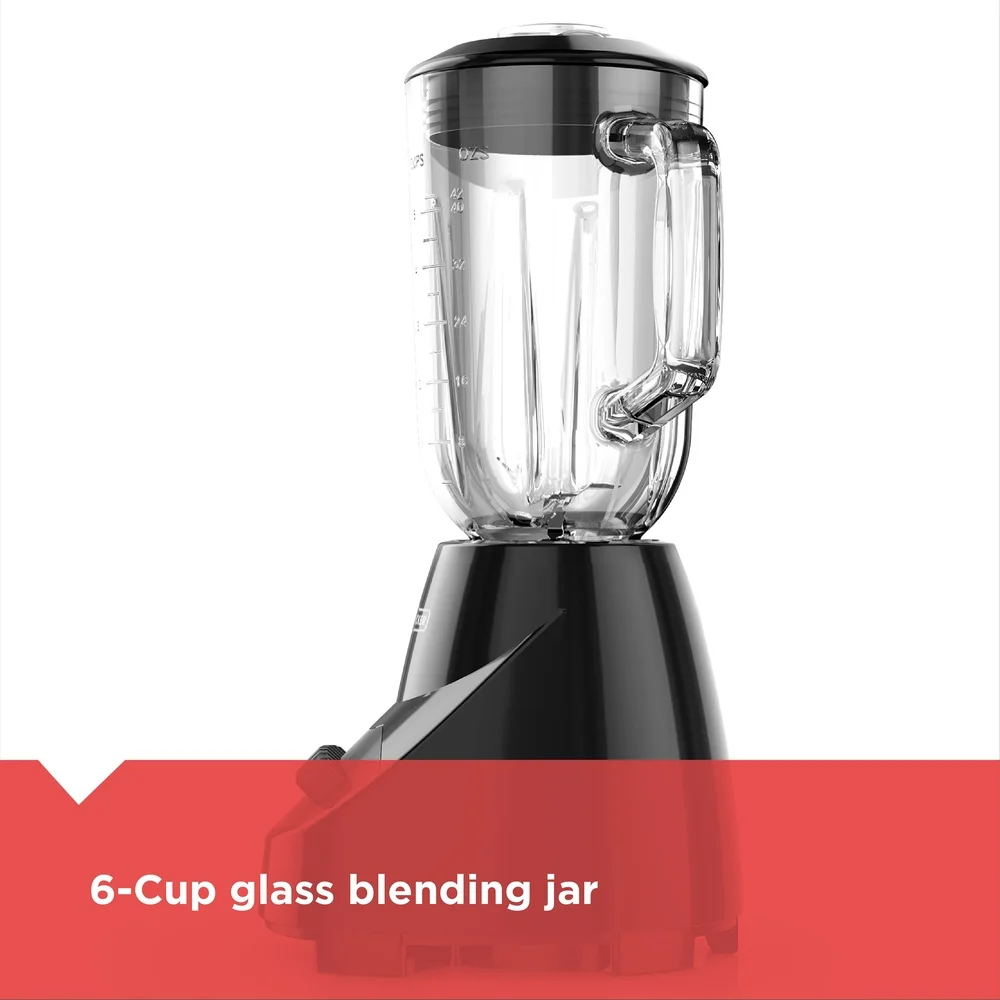 10-Speed Countertop Blender 6-Cup Glass Jar Dishwasher-Safe Stainless Steel Blade Suction Feet Perfect Smoothies Soups Juices
