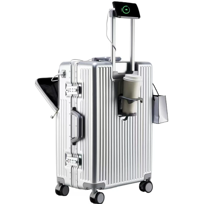 

Suitcase Women's Suitcase Trolley Case Men's Universal Front Opening Large Capacity Aluminum Frame Business Boarding Case
