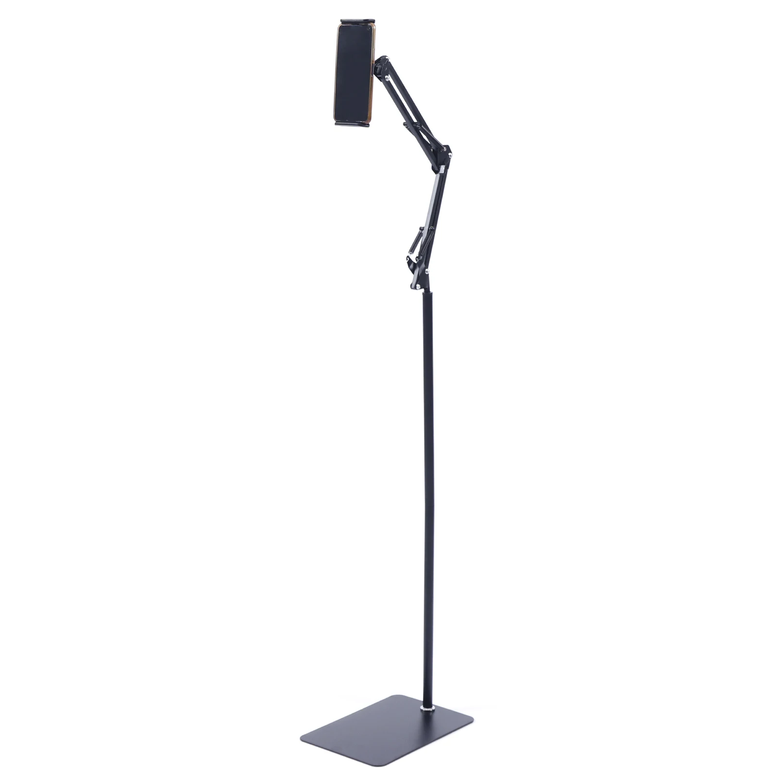 Tablet Floor Stand, Tablet Stand, Height Adjustable with Metal Base and Mobile Phone Clip, 360° Rotating Tablet Holder, Suitable for Bed, Home, Sofa, Office