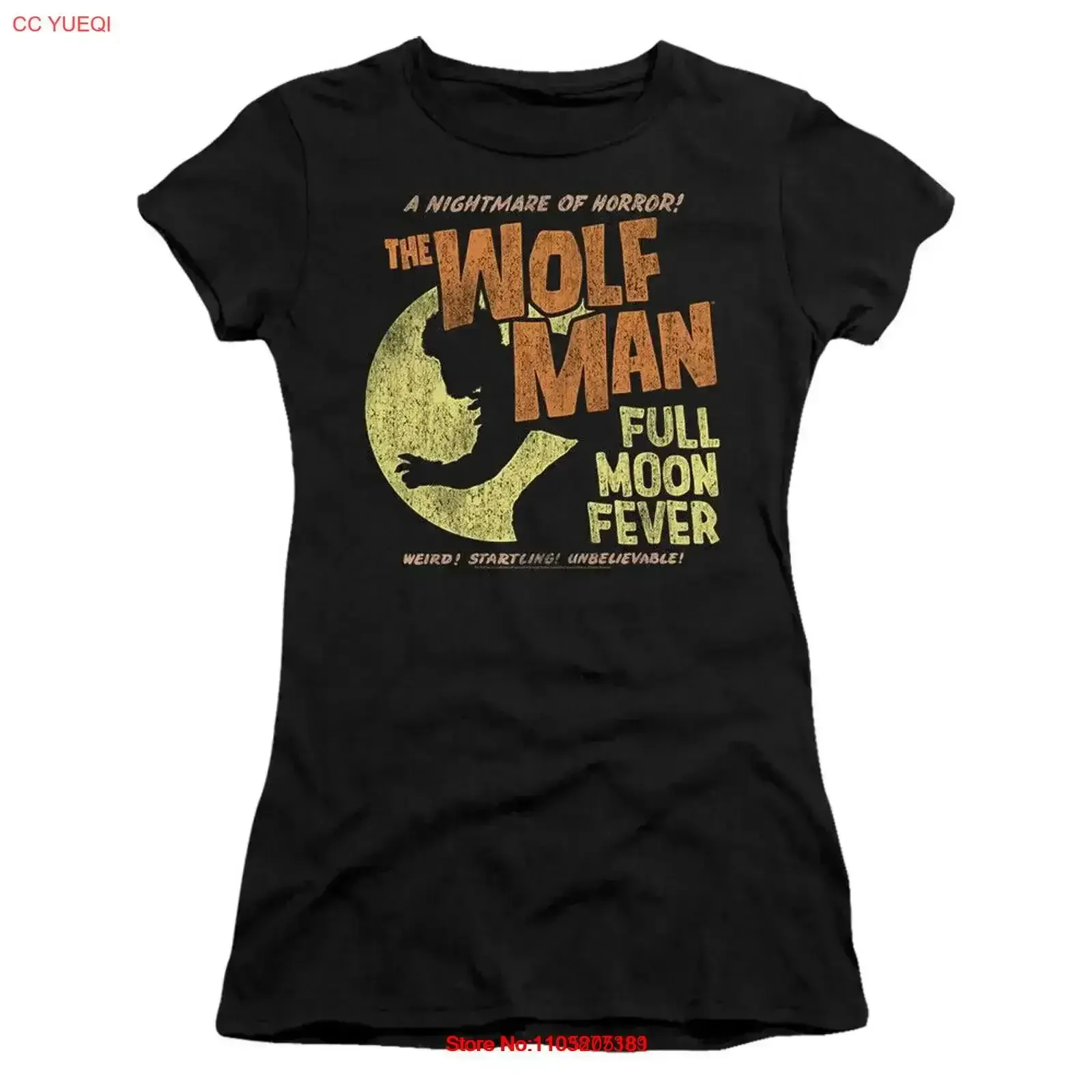 

The Wolf Man Juniors T Shirt Full Moon Fever Black vintage Washed fashion streetwear Breathable Stylish Slightly graphic