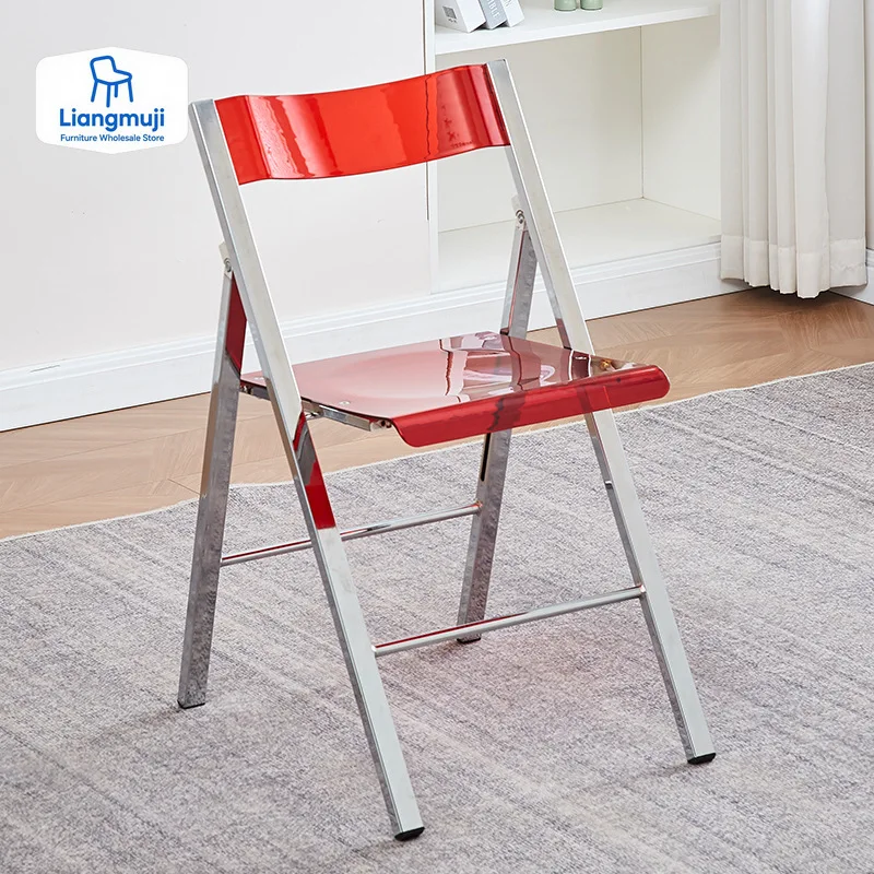 

Internet Celebrity Simple Acrylic Transparent Folding Chair Home Dining Chair Photo Backrest Can Be Stored Stool Dining Chairs