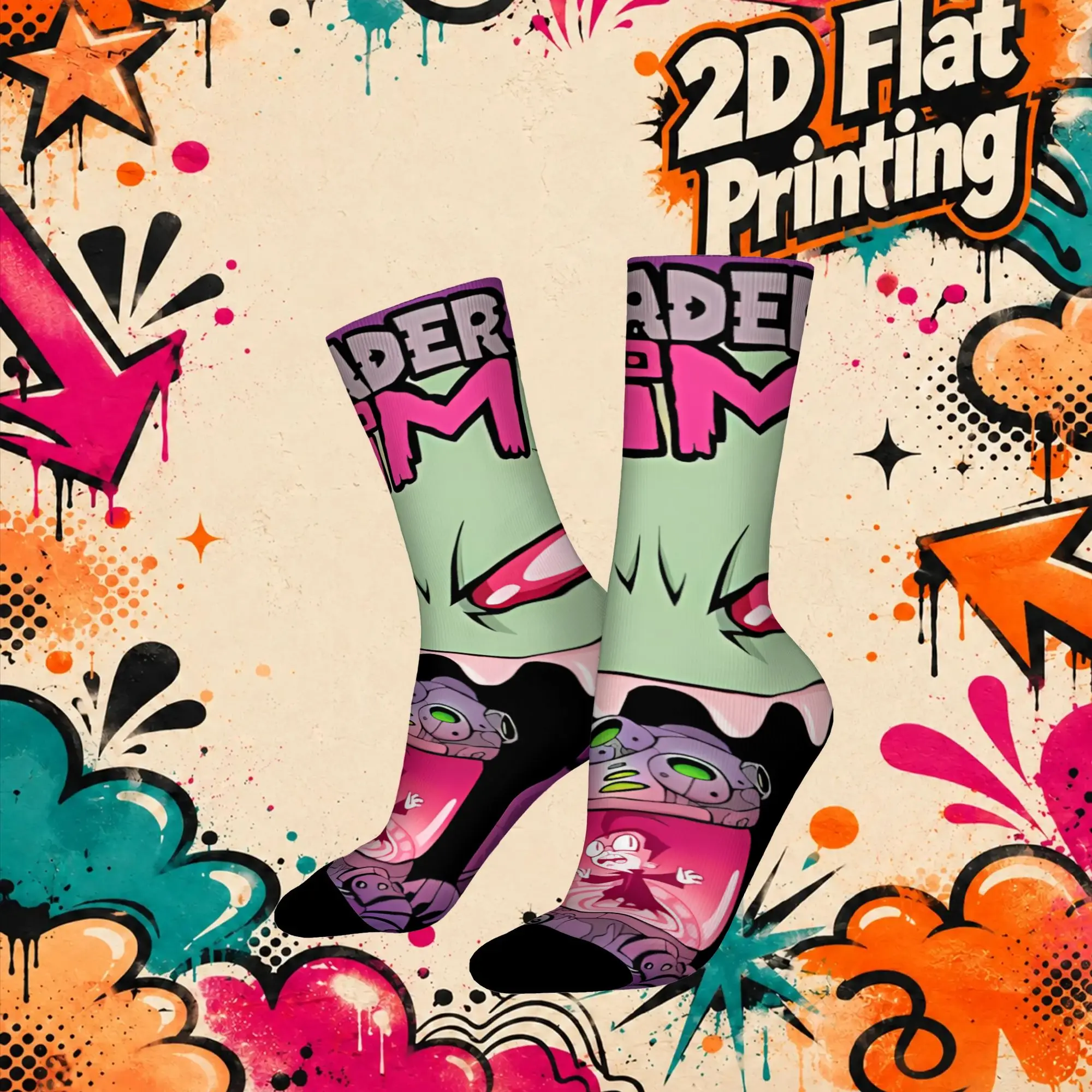 Invader Zim Anime Retro  Street Style Novelty Seamless Mid-calf Winter Sock Sports Socks