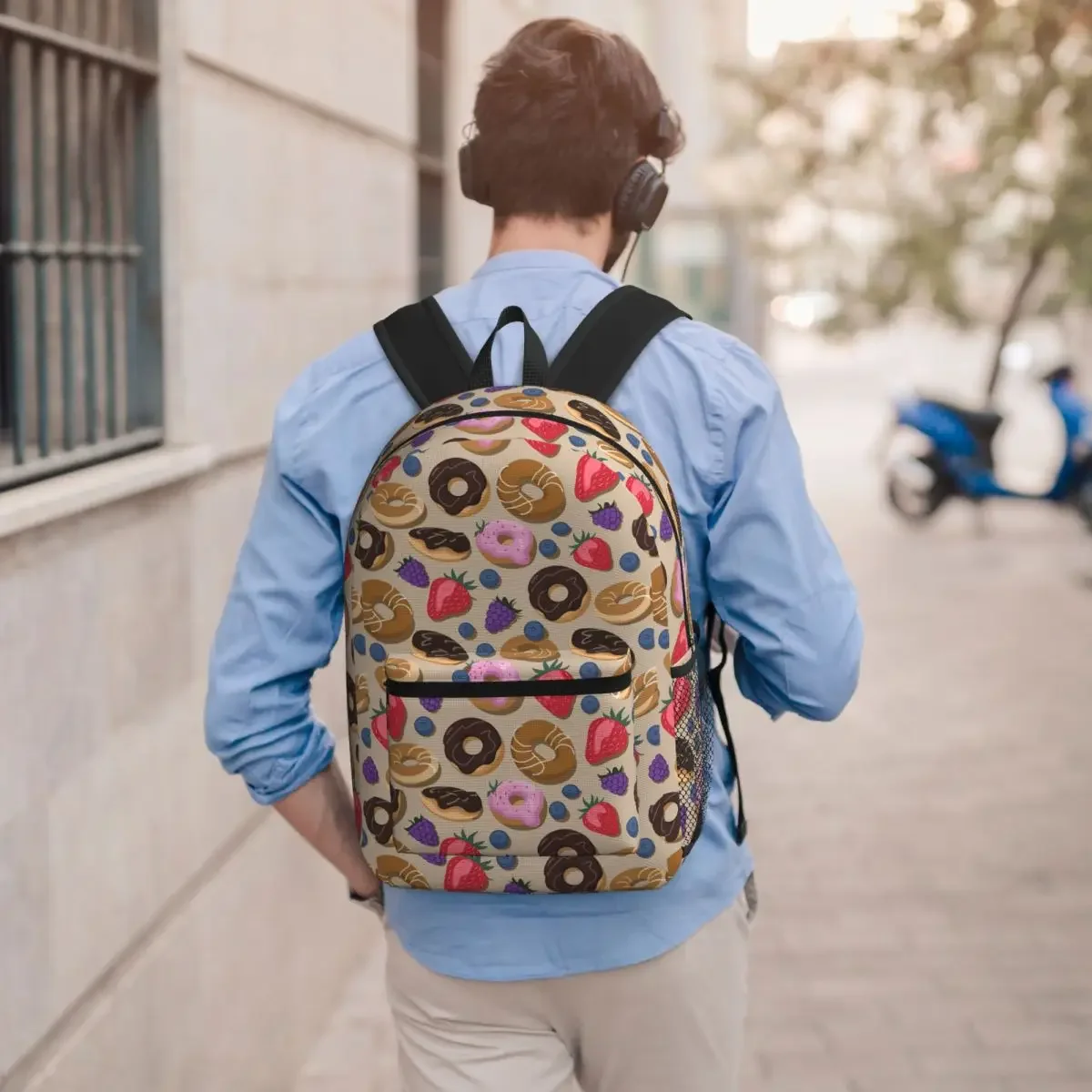 Cute Donut And Strawberries Backpack Student BookBag Kids School Bag Laptop Shoulder Bags for Men Women