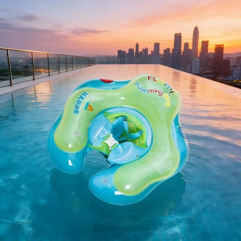 حلقة سباحة قابلة للنفخ للأطفال مع وسادتين هوائيتين مضادة للانقلاب والاختناق، عوامة آمنة للأطفال الصغار والرضع، لعبة مائية للمتعة في حمام السباحة