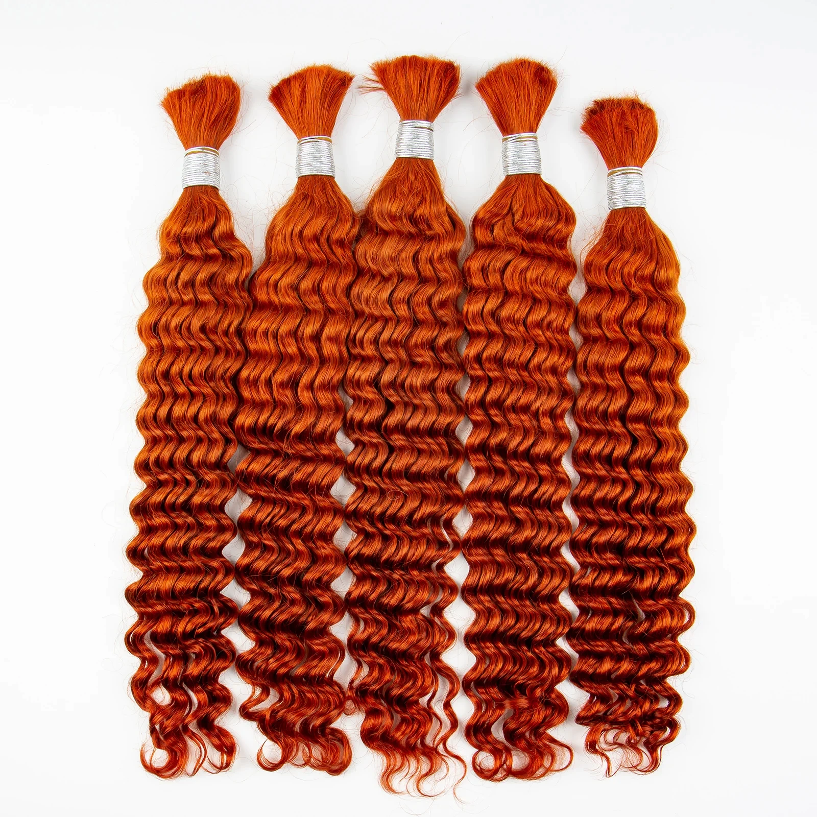 Ginger Orange Hair Bulk 16-28 Inches Deep Wave Human Hair Bulk for Boho Braiding Hair No Weft Brazilian Remy Hair Extensions