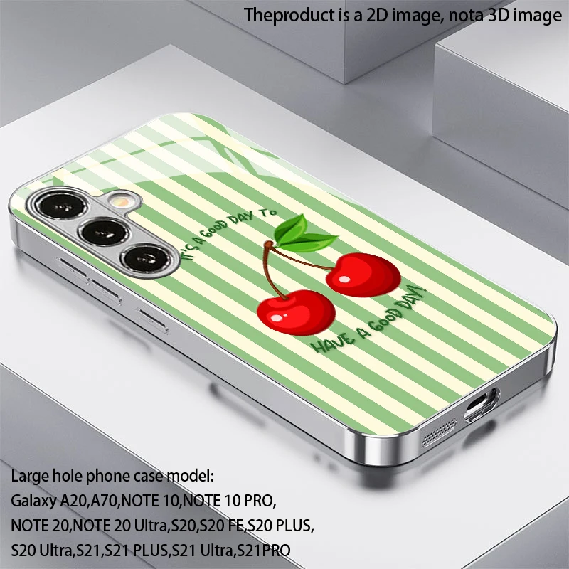 Cherry Stripe Pattern 2D Phone Case for Samsung S26 S25 S24 S23 S22 S21 S20 A56 A36 A16 - Electroplated Glass Protective Cover view 6