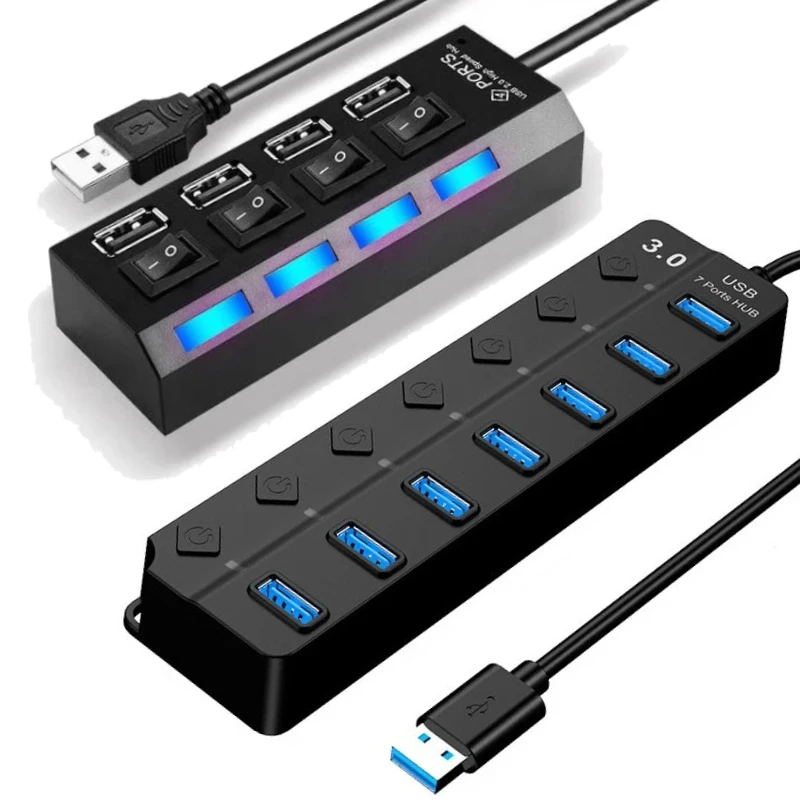 

USB 3.0 Power Adapter 4/7 Port Multi USB Splitter Hub USB Hub 2.0 USB Multiple Expander Switch 1.2m Hub Docking Stations