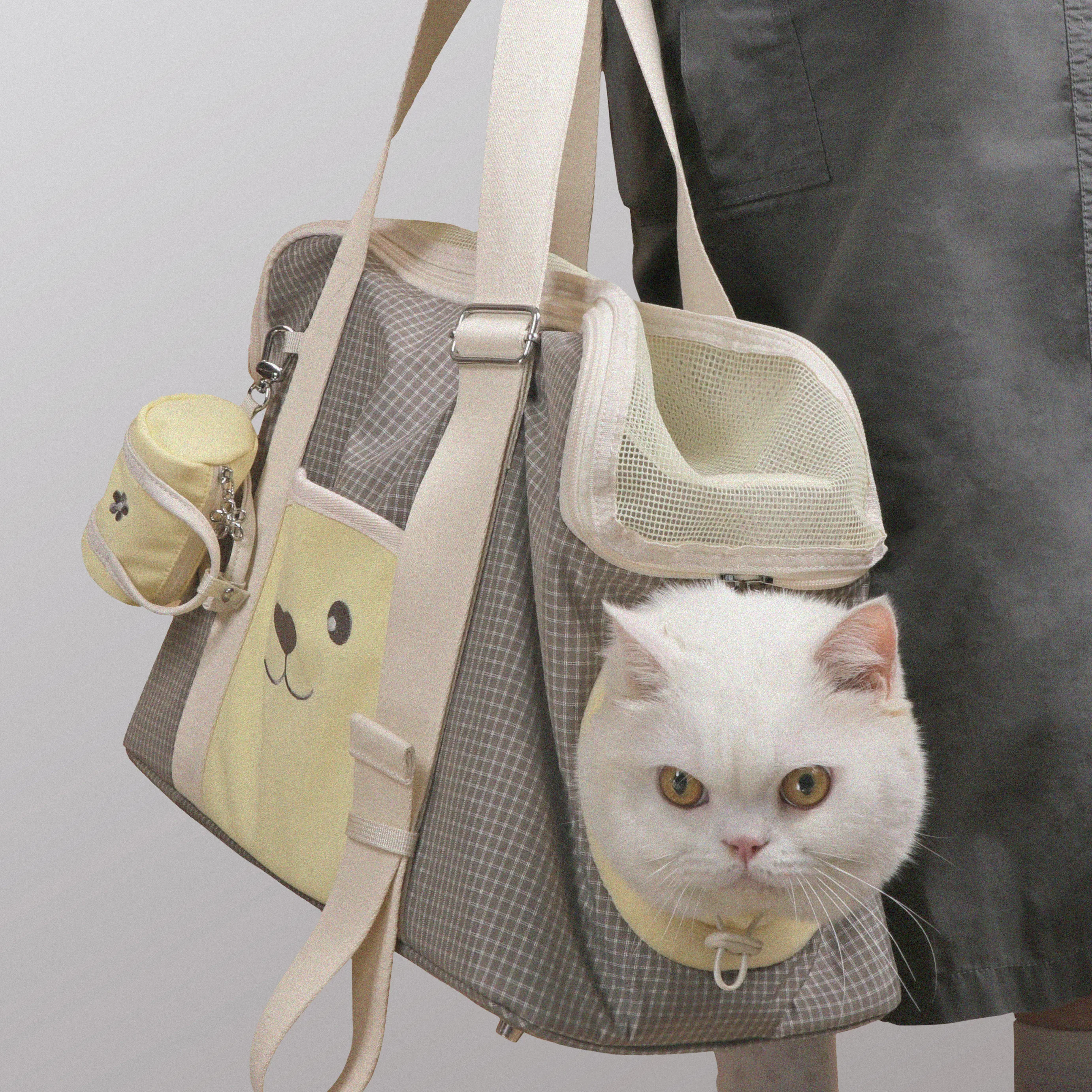 Pet Cat Dog Carrier Backpack, Color Block Mesh Tote Bag, Waterproof Pet Travel Shoulder Bag with Poop Bag Holder
