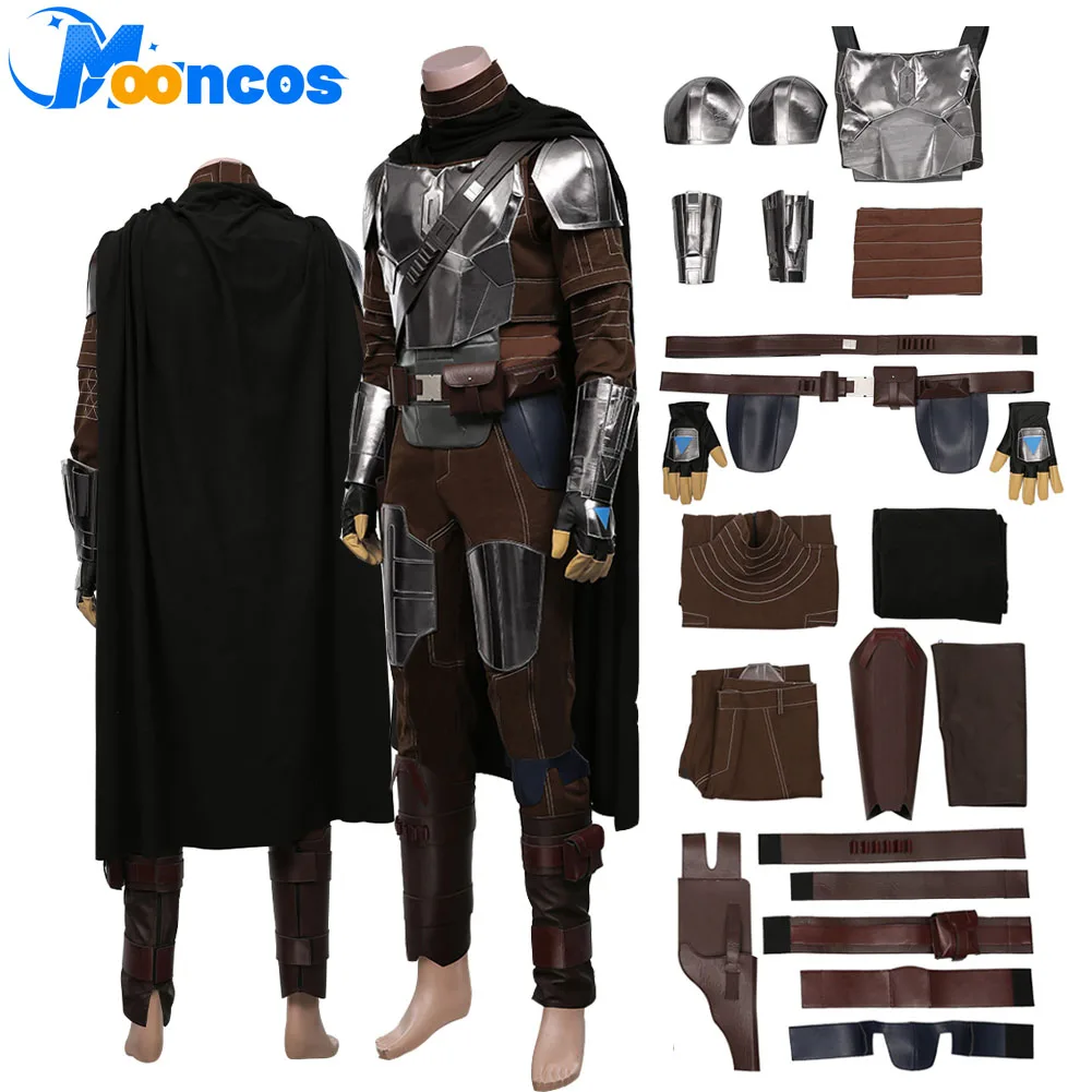 Din Djarin Cosplay Men Fantasia Costume Cloak Belts Clothing Set for Adult Male Disguise Disfraz Outfits Halloween Carnival Suit