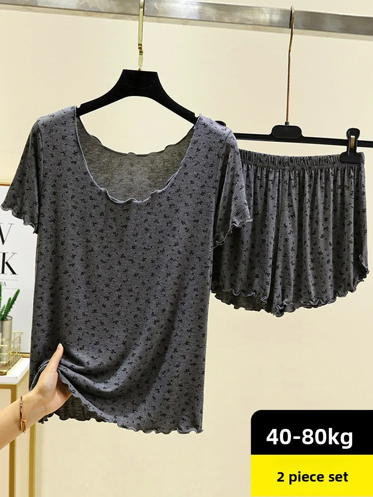 Ensemble deux pièces en Modal imprimé Floral pour femmes, vêtement d'été fin, coupe ample, confortable, pour la maison