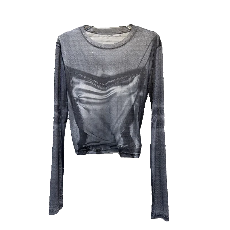 เสื้อยืดลายมัดย้อมแบบแอ็บสแตรกต์ ทรงเข้ารูป สไตล์ลำลอง คอกลม แขนยาว สำหรับผู้หญิง เหมาะสำหรับฤดูใบไม้ร่วง