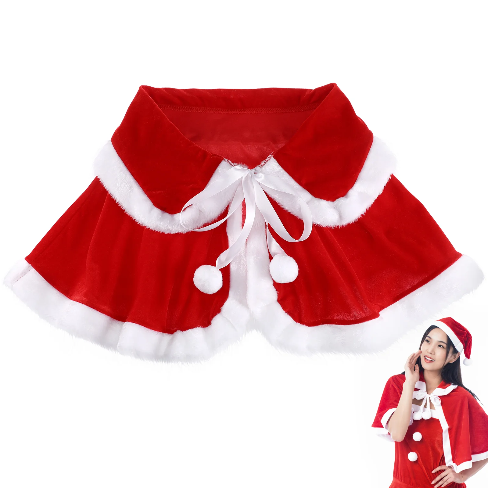 Christmas Santa Shawl Short Cape Winter Warm Cosplay Party Costume for Girls Women (Free Size) Christmas Short Shawl