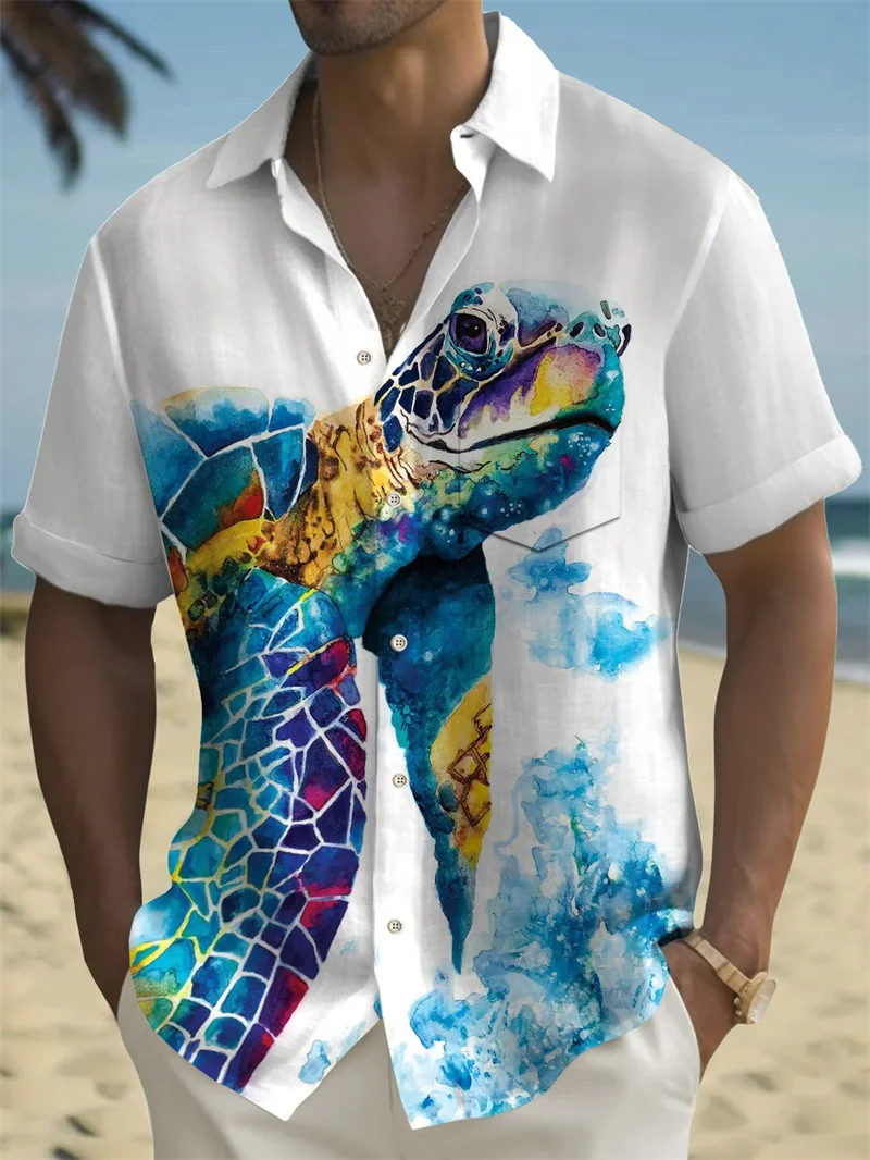 Men\'s 2024 shirt collar fashion Hawaiian shirt short sleeved casual soft men\'s shirt daily shopping social shark picture shirt