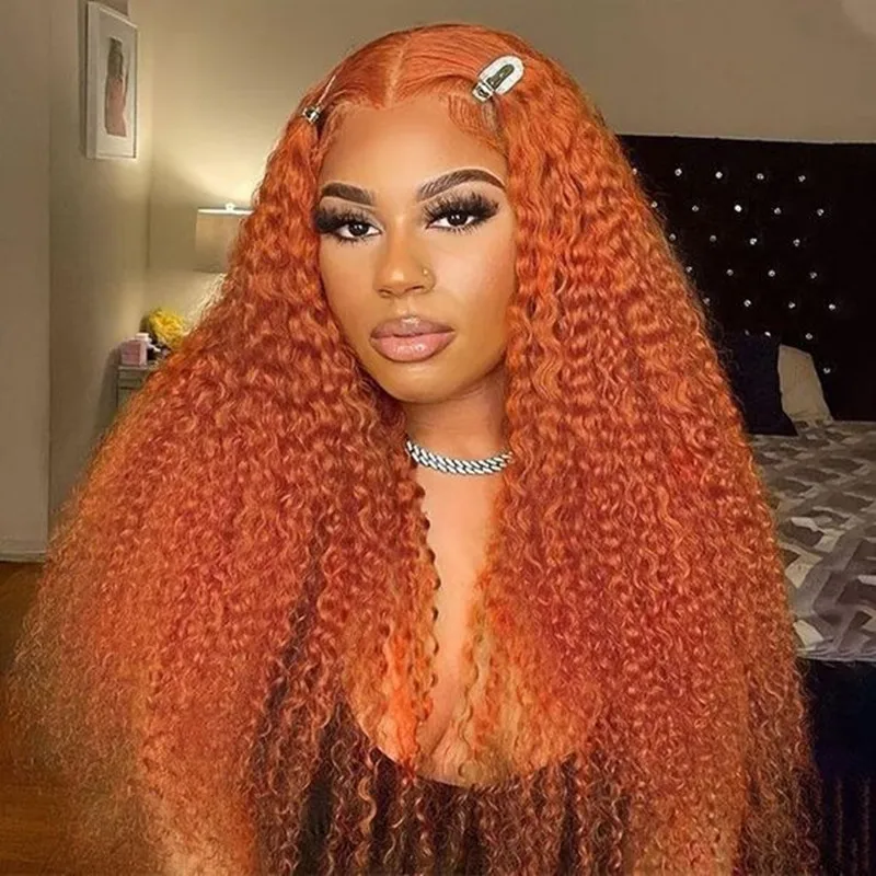 30 Inch Orange Ginger Lace Front Wig Human Hair Curly Lace Front Human Hair Wig Deep Wave 13X6 Hd Lace Frontal Wigs Pre Plucked