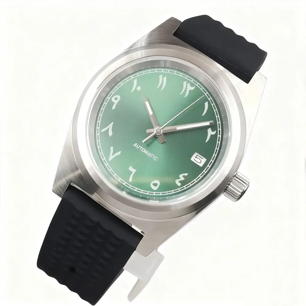 LOGO personalizzato Orologio da uomo automatico da 38 mm Cassa spazzolata Cinturino in caucciù con cristallo di zaffiro Orologi da uomo Orologio da polso meccanico NH35