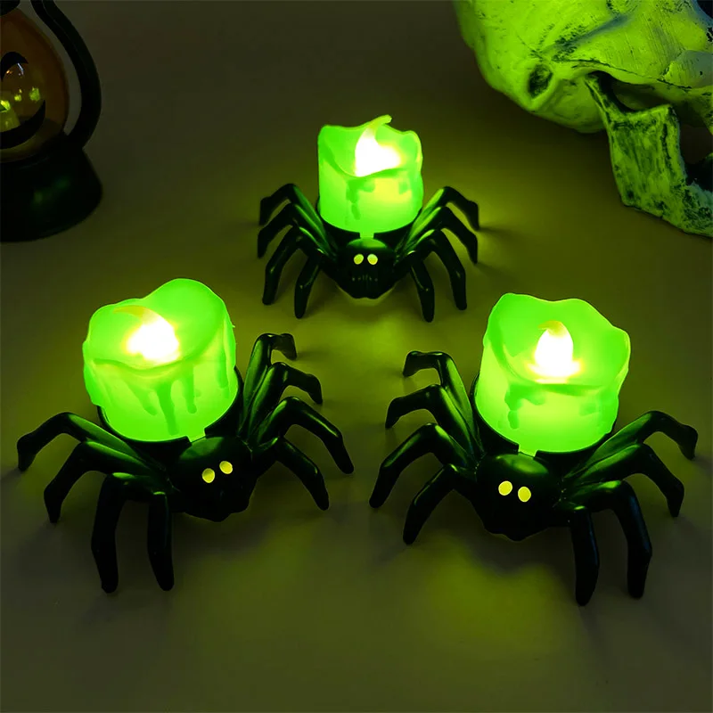 Halloween LED Candle Light Plastic Spider Pumpkin Lamp For Home Bar Haunted House Halloween Party Decor Horror Props