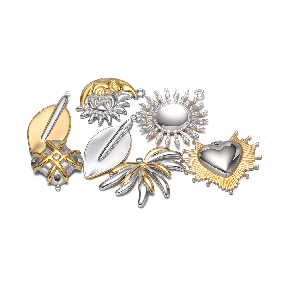 

Набор из 4 позолоченных подвесок из нержавеющей стали в форме солнца, луны и сердца для изготовления ювелирных изделий своими руками: кулоны для ожерелий, браслетов, серег, оптом