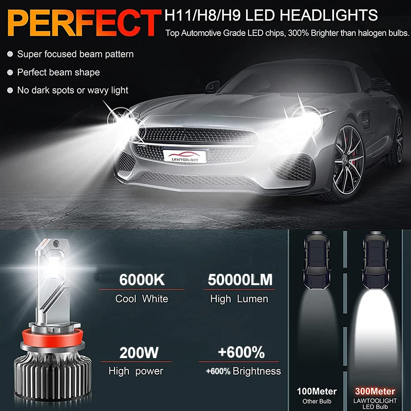 

2PCS High Power LED Bulb 6000K Fog Lights H8 H9 H11 Lamps For Car Headlights Lights 12V Canbus No Errror Led Healamp