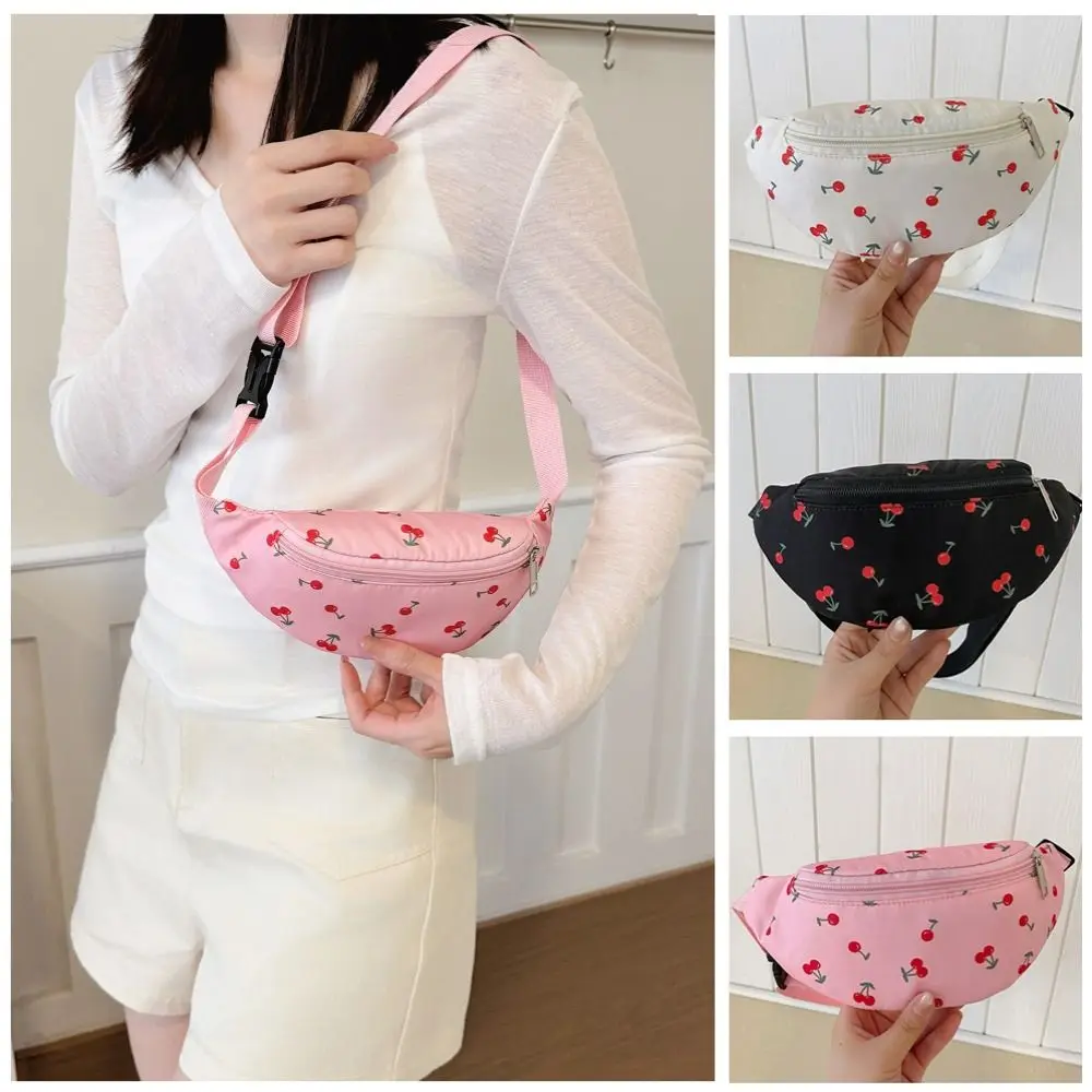 Portable Polyester Cherry Crossbody Bag Cartoon Cherry Waist Pack Shoulder Pouch Outdoor