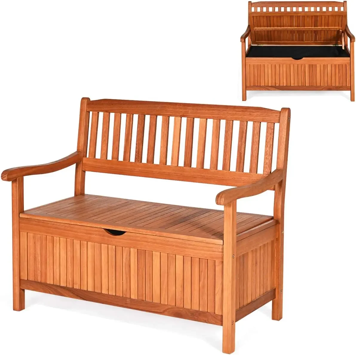 Banc de rangement extérieur en bois, grande boîte de pont, banc de rangement d'entrée avec doublure intérieure anti-poussière perfectionnée et Foy portable