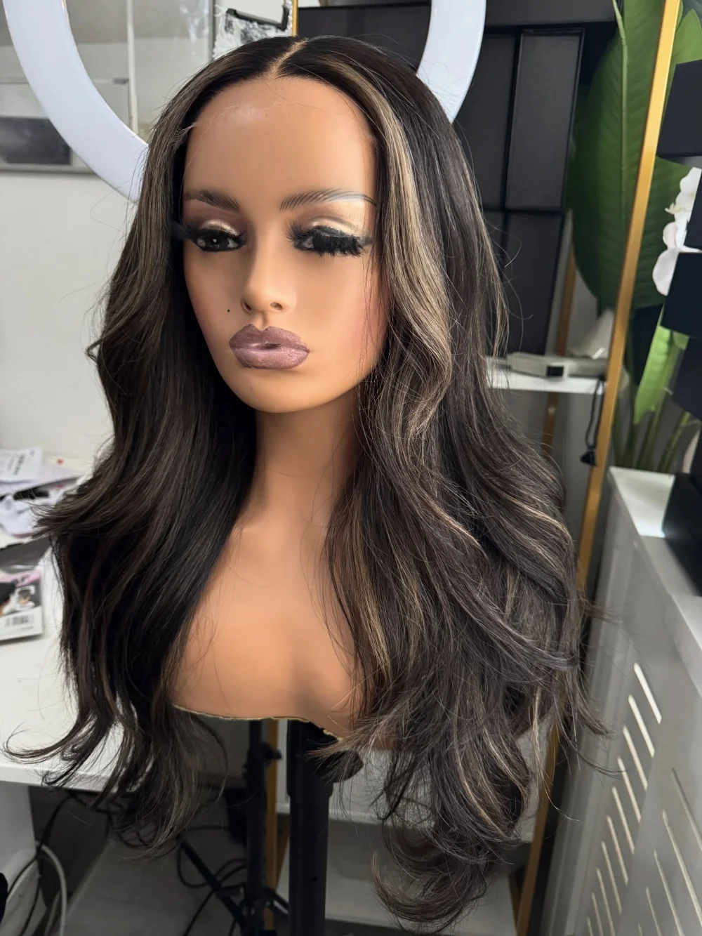 Dark Brown Highlights Wig for Women HD Lace Frontal Wig 13x4 Natural Hairline Realistic Look Wig High Heat Futura Wig Daily Wear