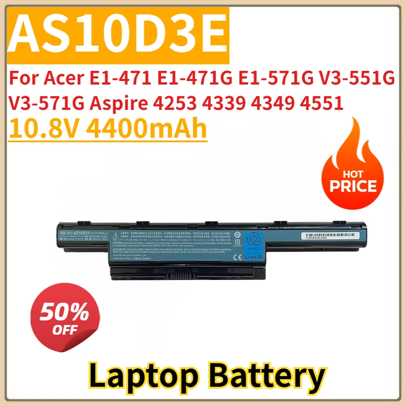 

New Replacement Laptop Battery 10.8V 4400mAh AS10D3E for Acer E1-471 E1-471G E1-571G V3-551G V3-571G Aspire 4253 4339 4349 4551